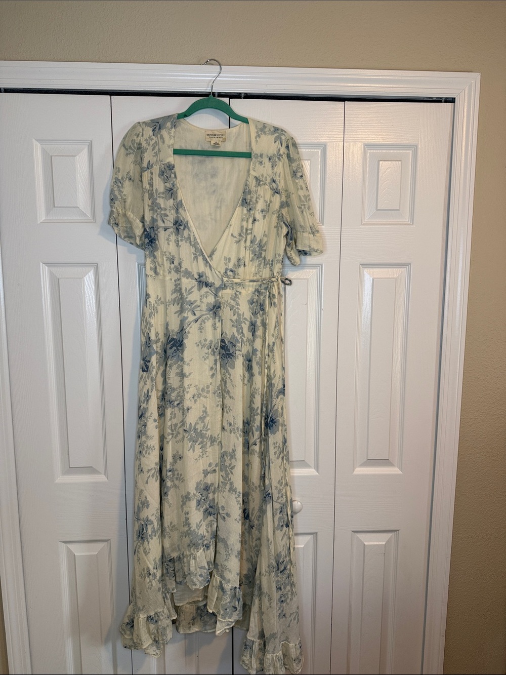 Denim & Supply Ralph Lauren Cream Wrap Dress with Blue Floral Print
